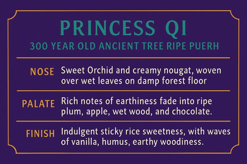 Princess Qi Ancient Tree Ripe Puerh Flavor Card Profile